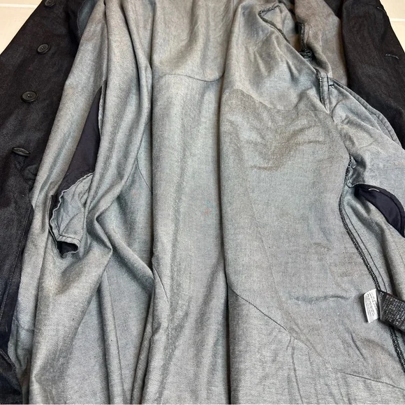 Moyuru Indigo Denim Collard Trench Coat 100% Cotton Japanese 213487 M One Size - Picture 10 of 16